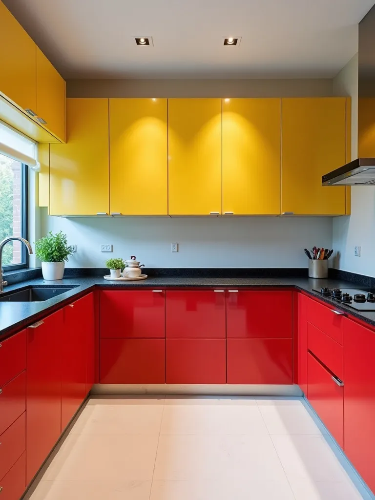 A modern kitchen with a pop of color