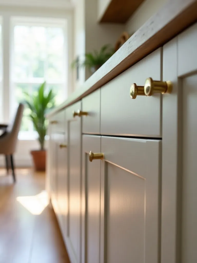 Close up of kitchen cabinet and its beautiful hardware.