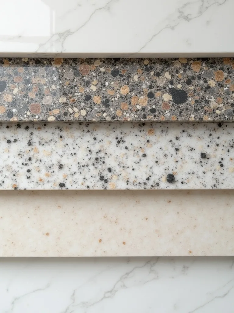 Close shot of a variety of different countertop material samples