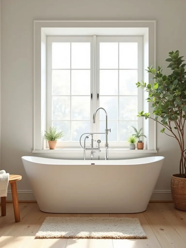 An eco-friendly bathroom with a sustainable tub and natural lighting