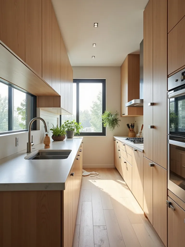 Wood cabinets made from sustainable materials, wide shot.
