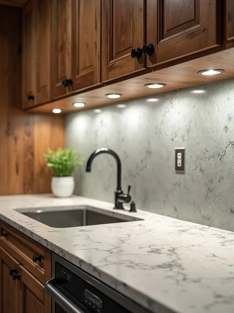 Kitchen countertop made with recycled glass and reclaimed wood cabinets