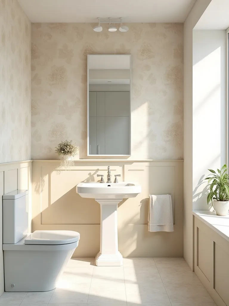 Cohesive colours matching wallpaper and accessories.