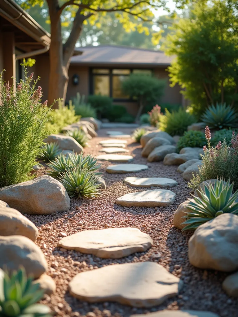 Succulents growing among stones in rock garden