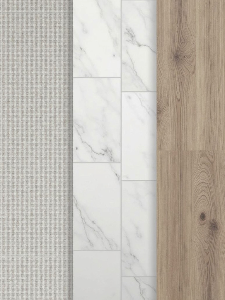 Selection of various flooring options for a bathroom