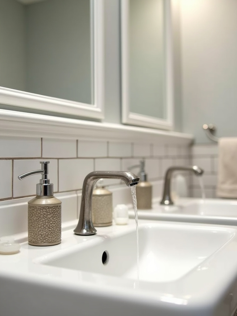 A medium shot showcasing small, decorative bathroom elements and their impact on design.