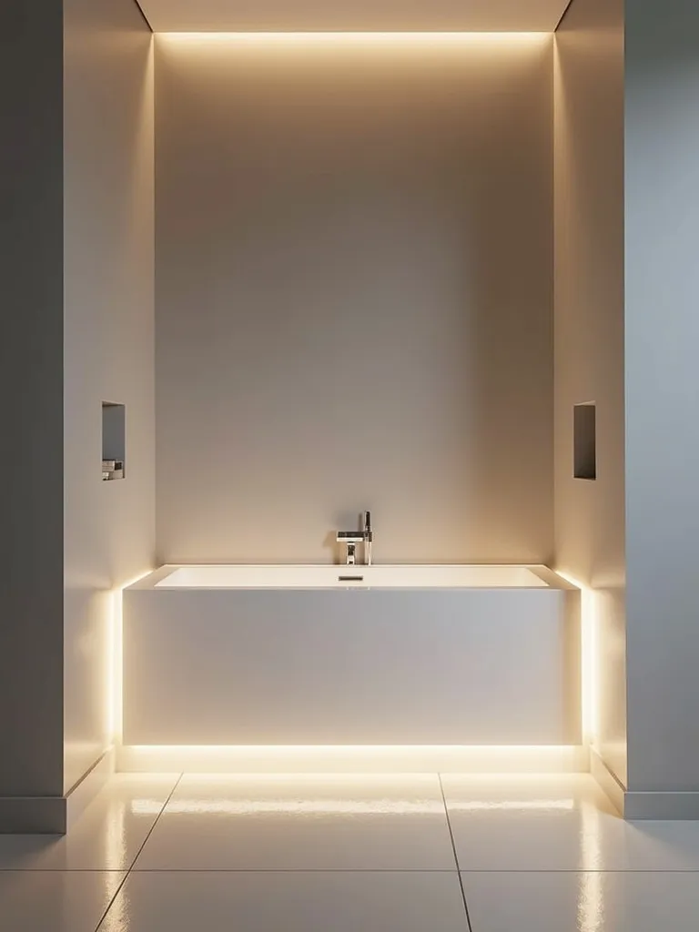 A relaxing bathroom with a bathtub featuring built-in ambient lighting