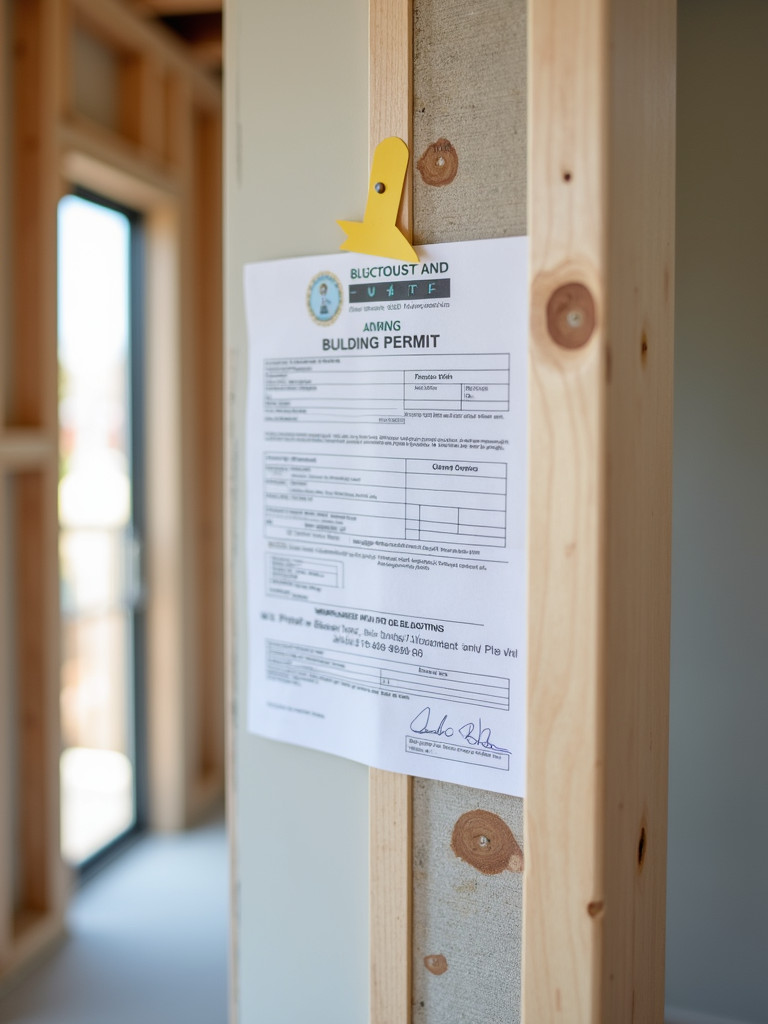 Building permit posted at a bathroom renovation site