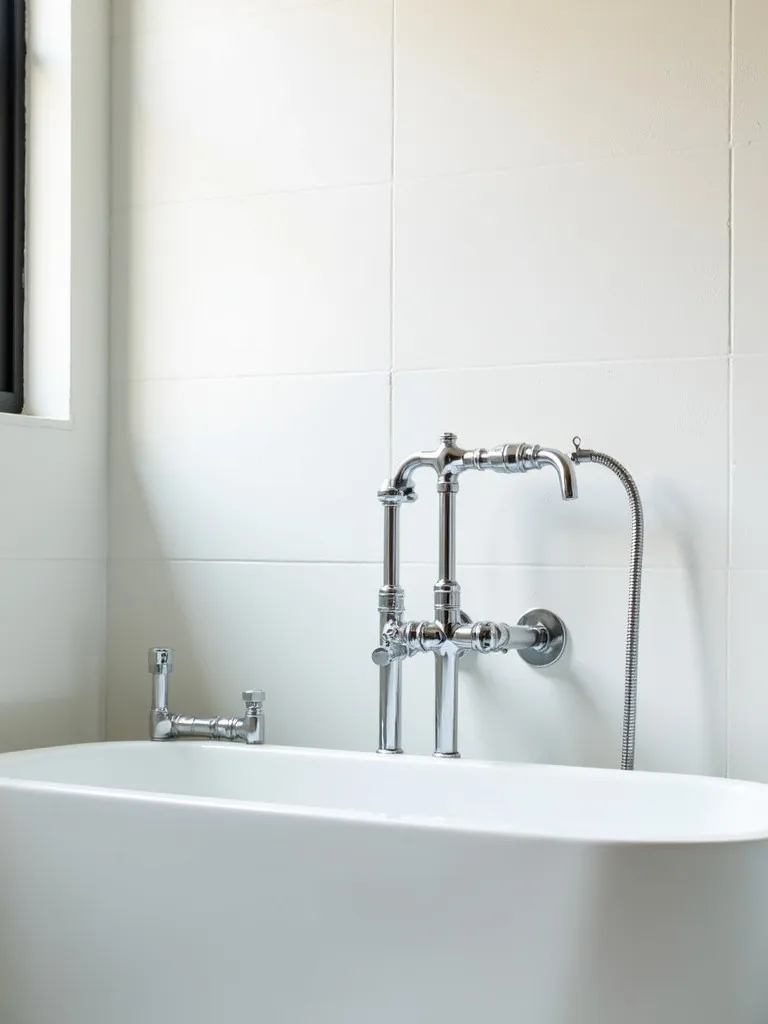 A refreshed bathroom with new modern fixtures and soft lighting