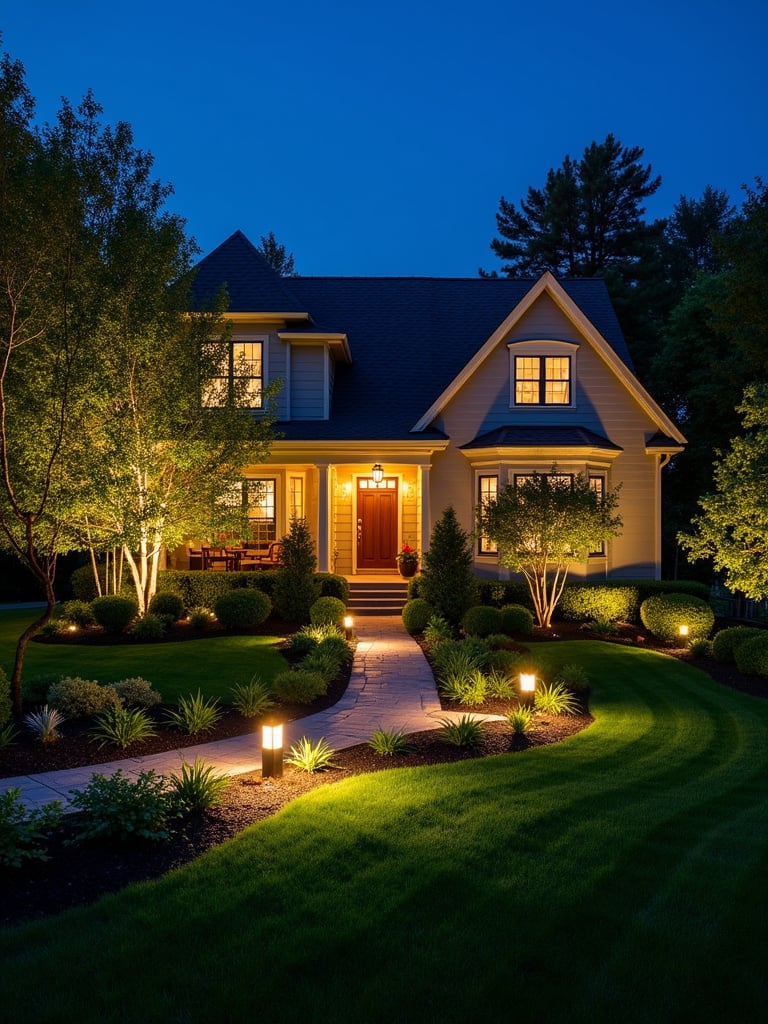 Night lighting of front yard landscaping