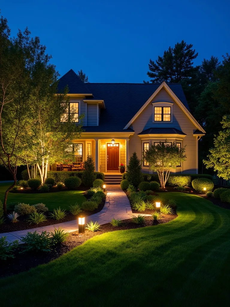Night lighting of front yard landscaping