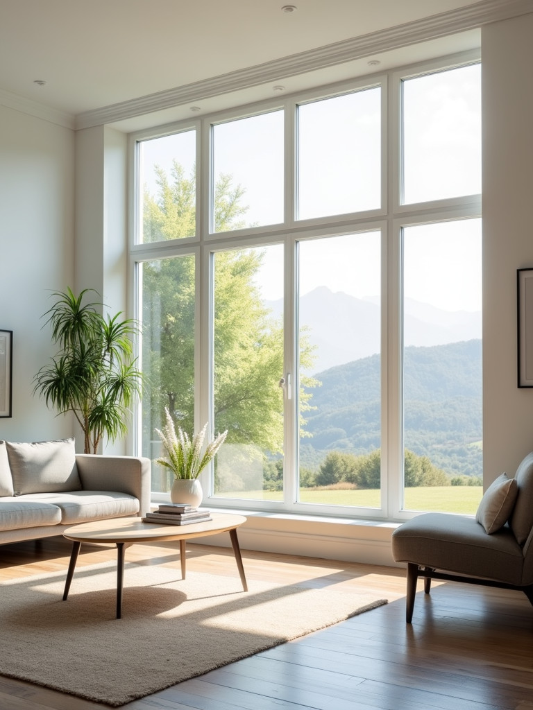 A living room featuring large windows that allow plenty of natural light to enter the room