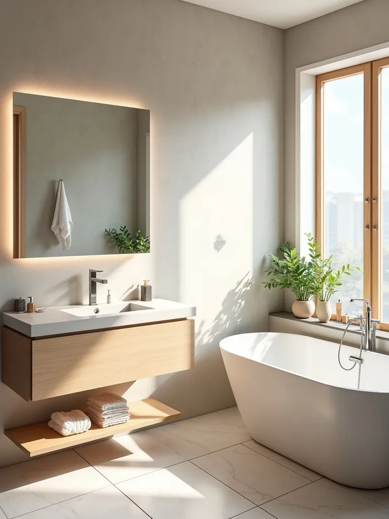 Neutral colour tone wallpaper with wood and natural light.