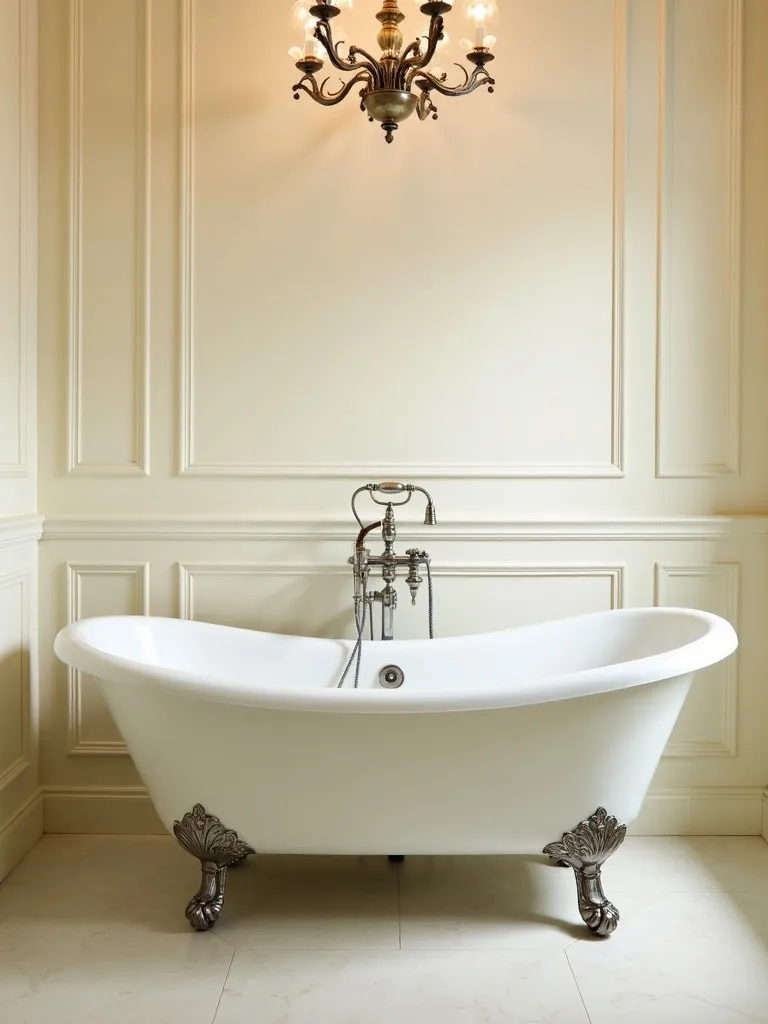 A vintage-inspired bathroom with a classic clawfoot tub and ornate fixtures