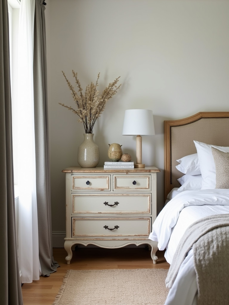 Stylish bedroom showcasing repurposed furniture