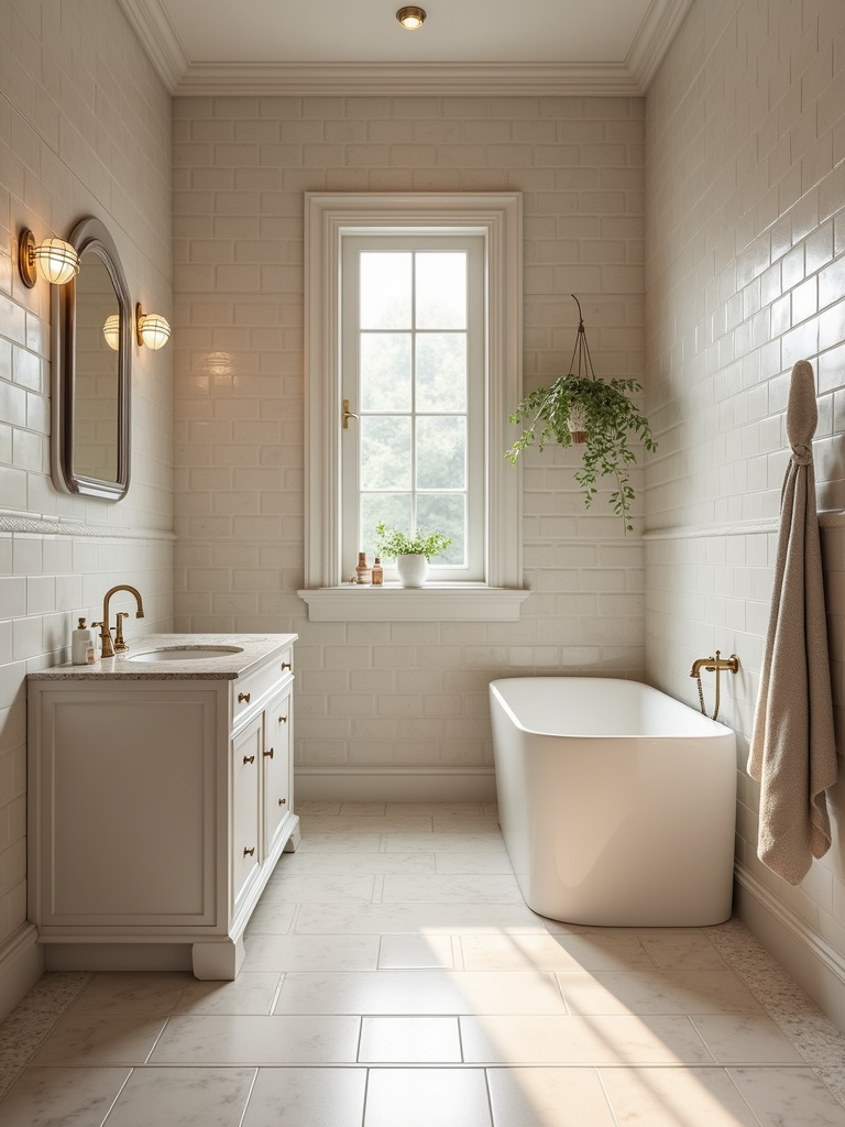 A bathroom showing classic design with simple fixtures and neutral colors.