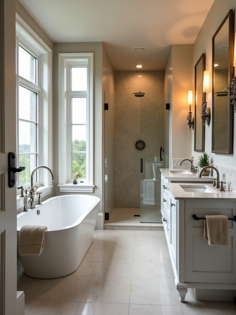 High-end bathroom with a free-standing tub and modern fixtures
