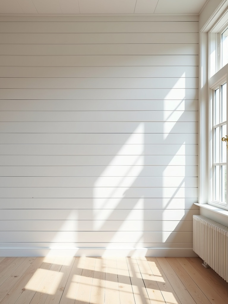 A coastal living room with shiplap walls painted in a soft, natural hue to enhance visual appeal