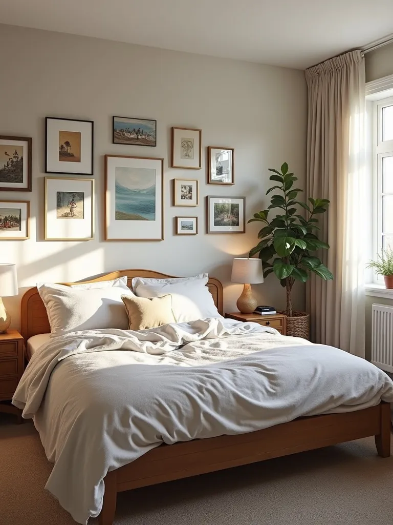 A personal and inviting bedroom with personalized touches subtly incorporated into the decor