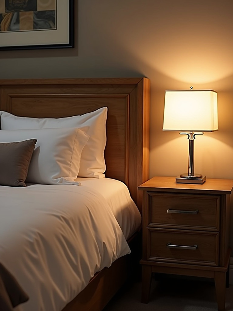 Bedroom with matching updated bedside nightstands and lamps