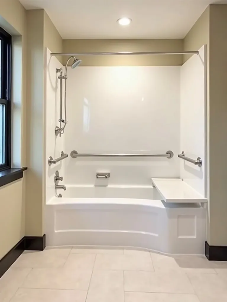 An accessible bathroom featuring a walk-in tub and safety features