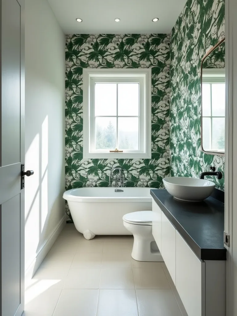 Feature wallpaper wall with a dark and bold pattern.