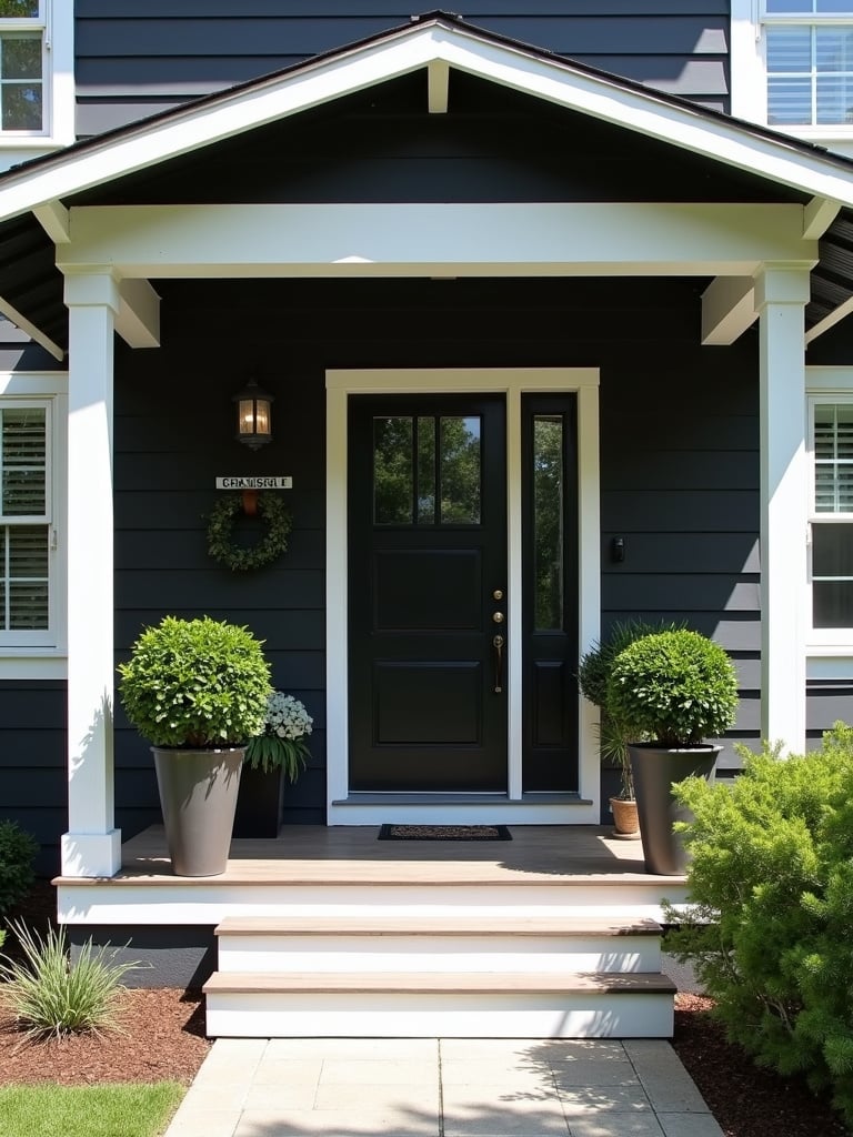 Bold black porch with white accents
