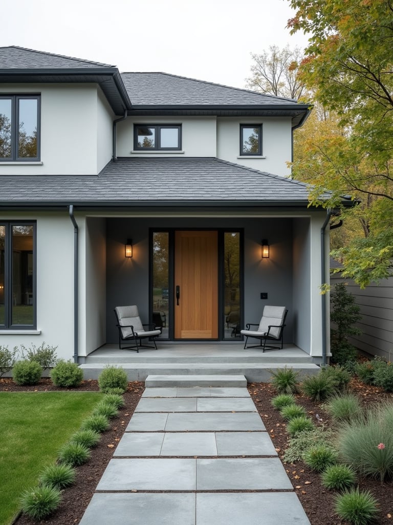 Modern gray porch with metal outdoor furniture