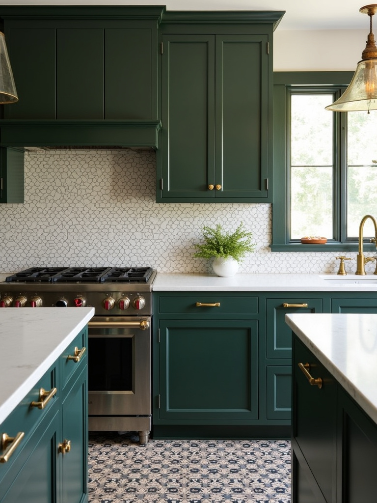 Eclectic kitchen with a backsplash mixing white subway tile and patterned encaustic cement tiles