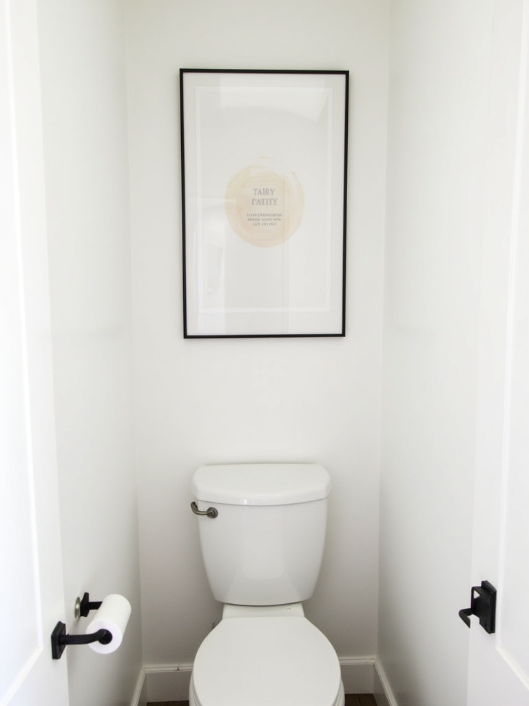 Small bathroom wall featuring a personalized art print adding character and style without clutter.