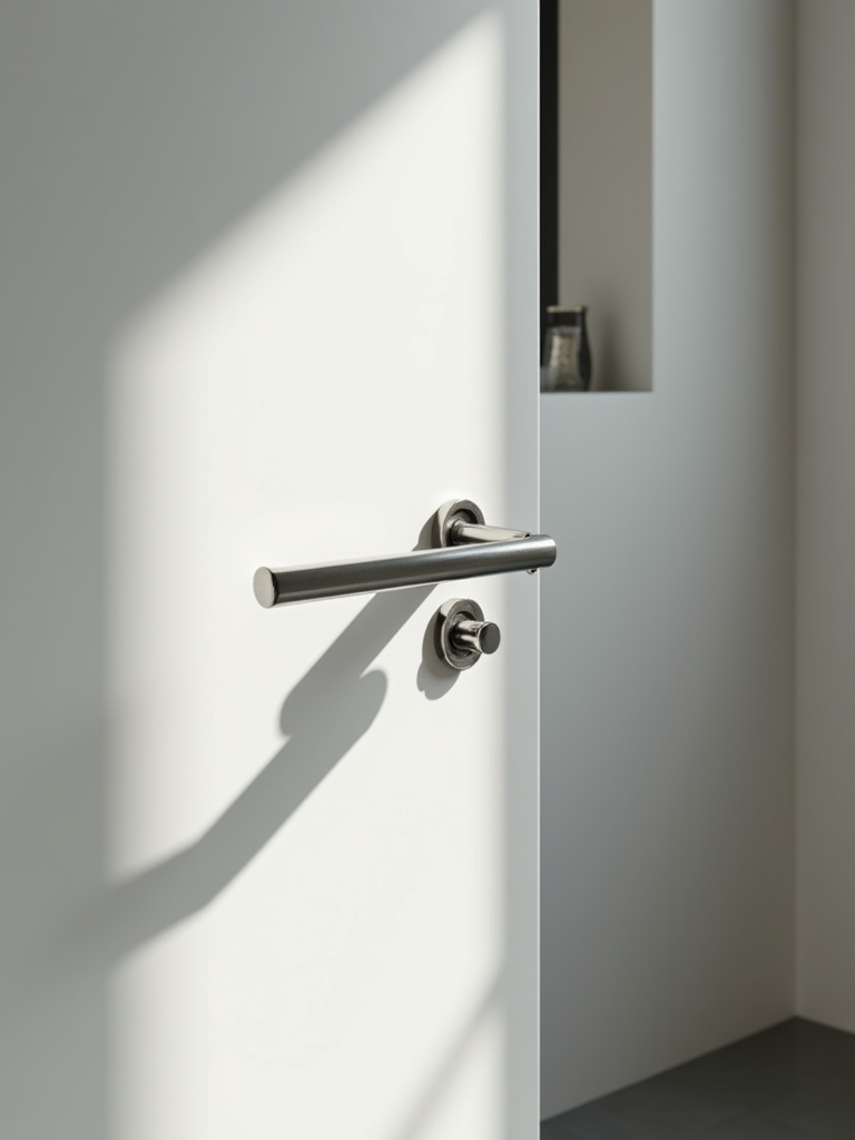 Simplified minimalist bathroom hardware details with clean lines.