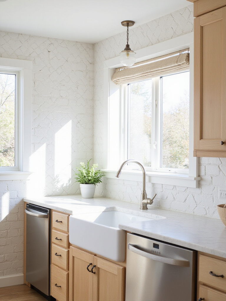 Farmhouse kitchen with chic herringbone subway tile backsplash
