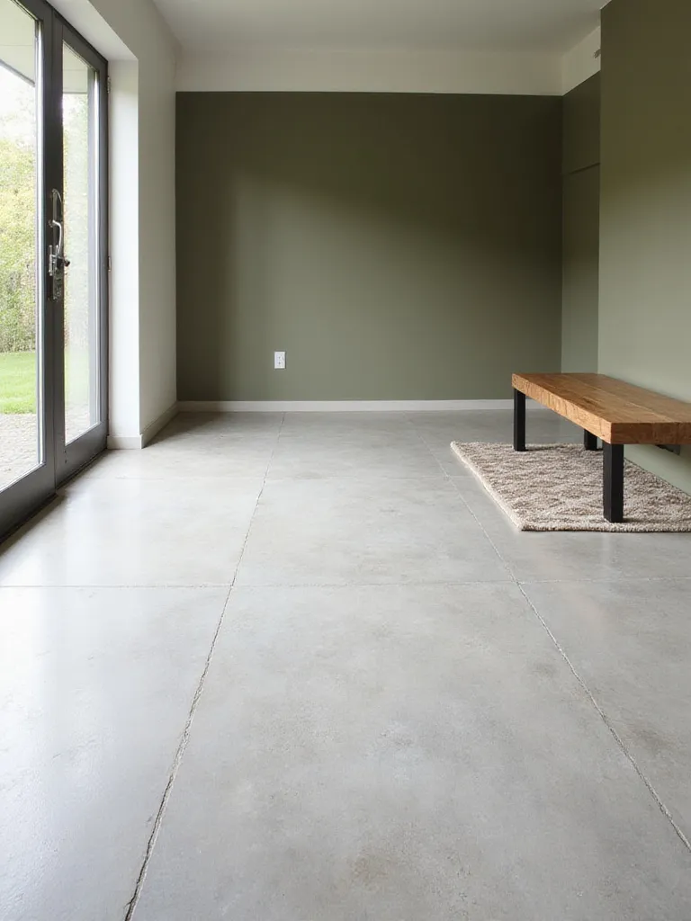 Modern mudroom with polished concrete flooring and natural light