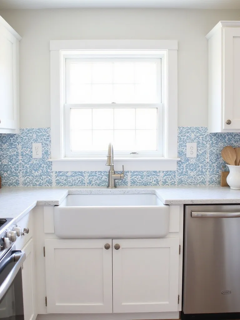 Affordable DIY kitchen backsplash using painted stencils