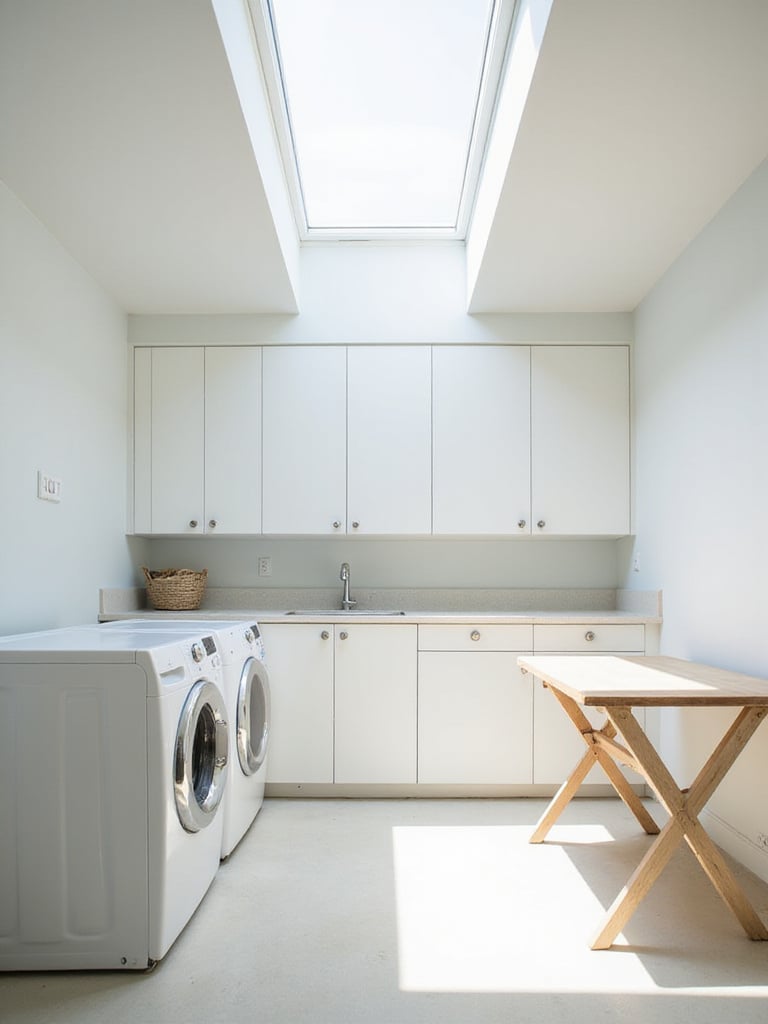 Laundry room with skylight providing natural light