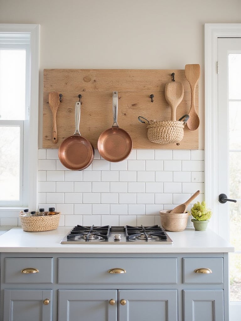Chic kitchen with pegboard organizer for stylish storage