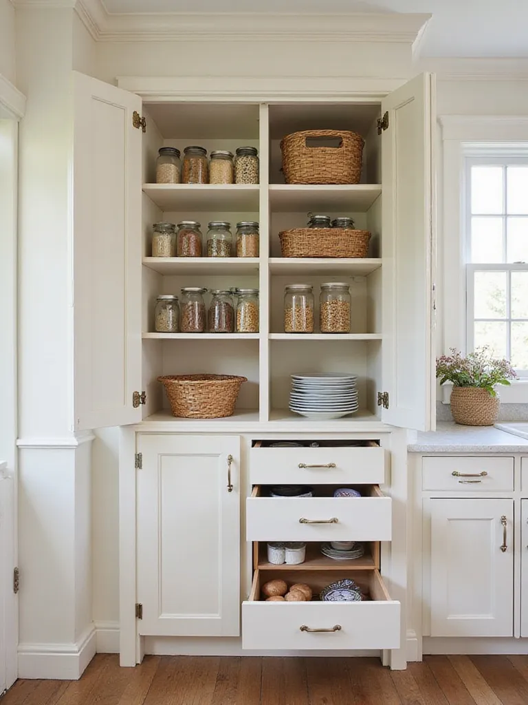 Farmhouse pantry cabinet with organized storage