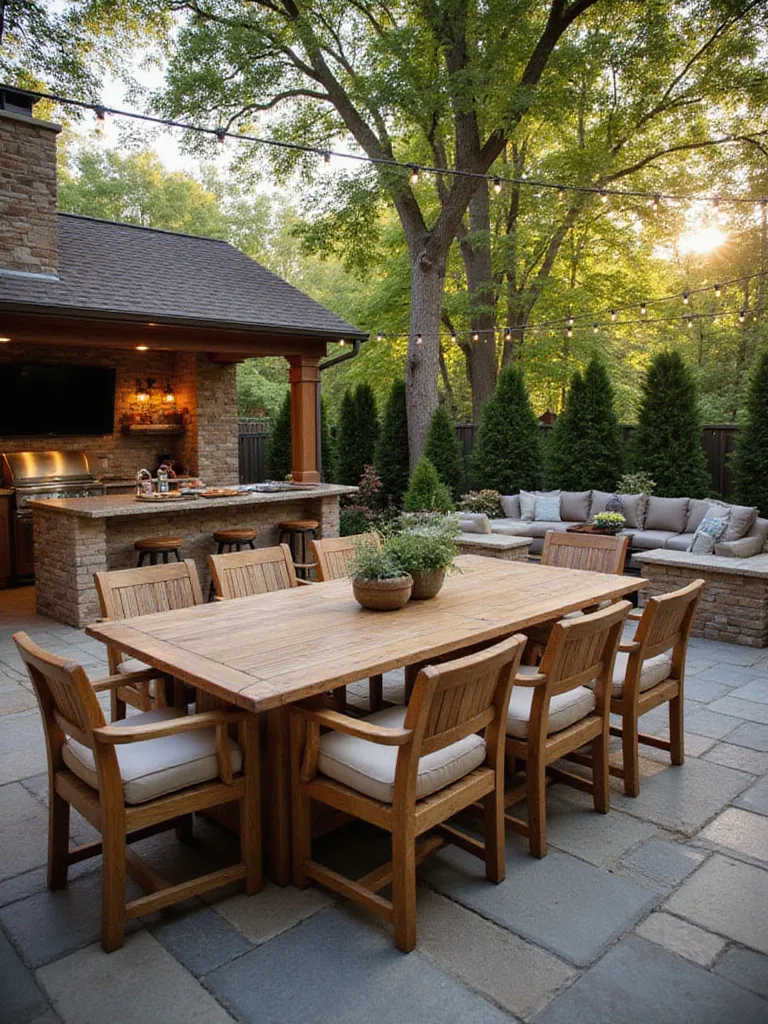 Inviting outdoor kitchen dining area with comfortable seating options.