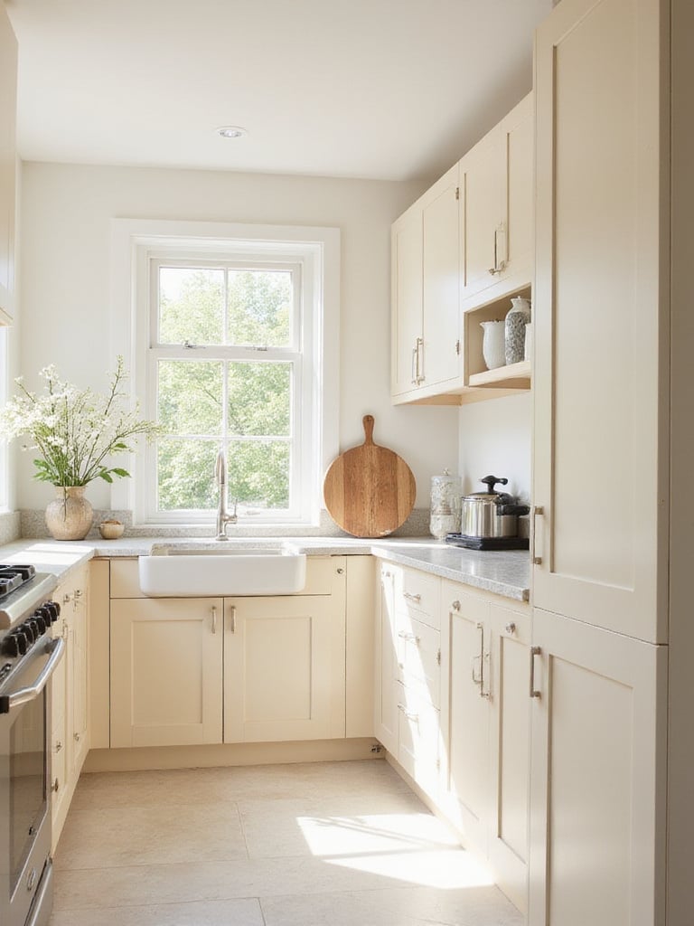Light beige and cream kitchen creating a tranquil atmosphere