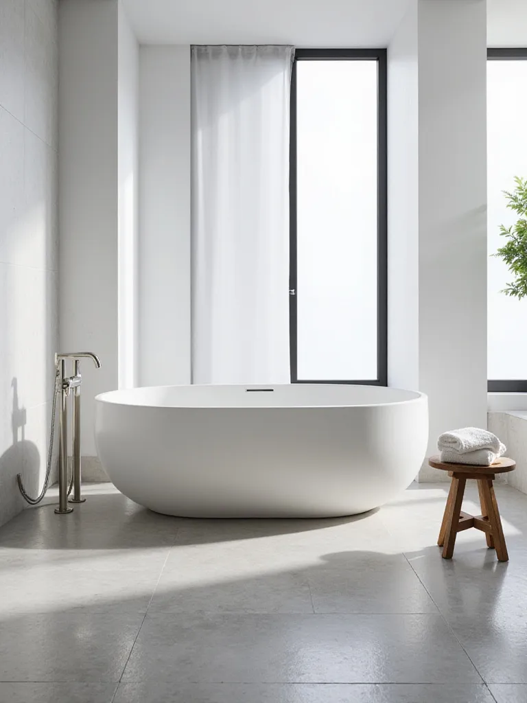 Modern luxury bathroom with spa-inspired freestanding bathtub and natural light