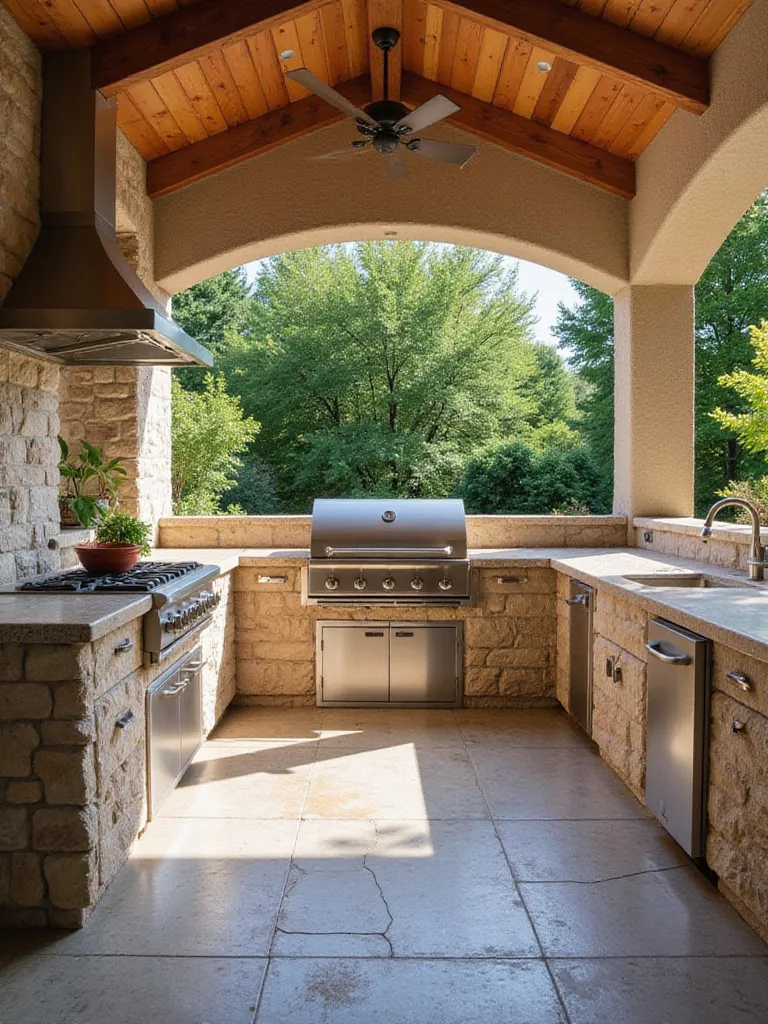 Efficient outdoor kitchen layout with work triangle design.