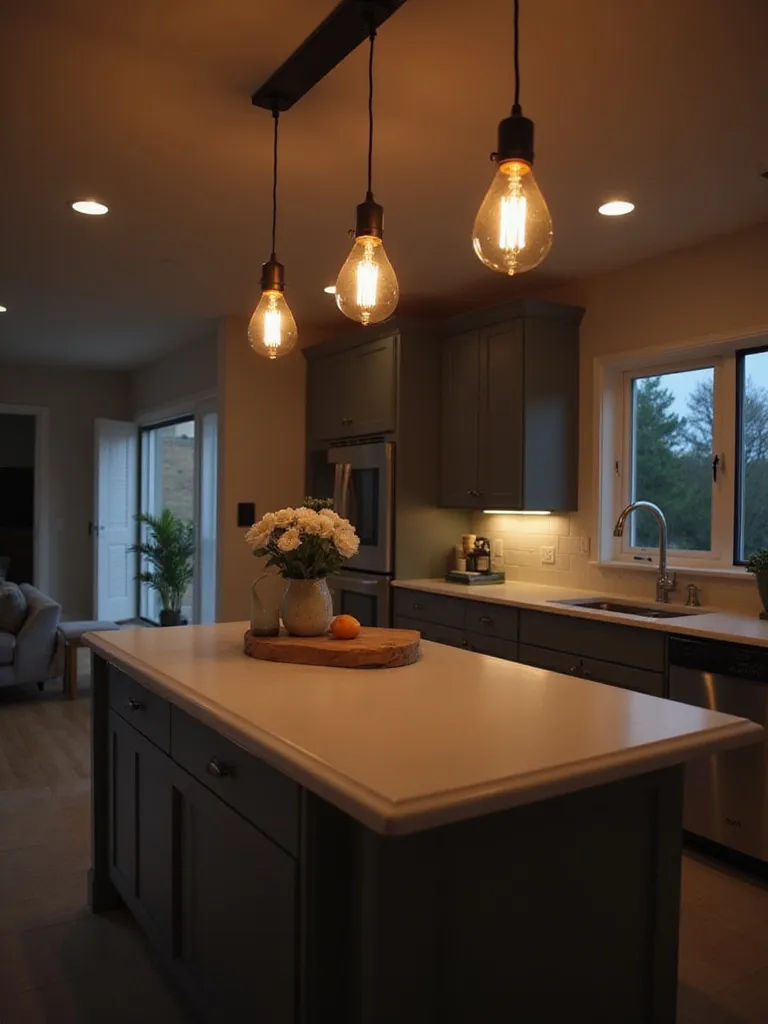 Budget-friendly kitchen island lighting with three simple pendant lights.