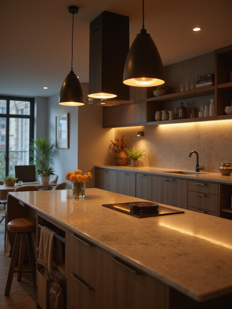 Modern kitchen island with smart lighting