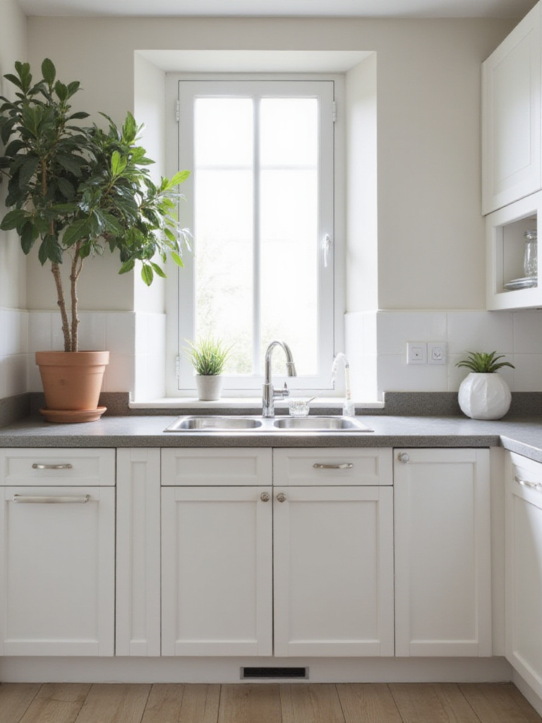 A small kitchen showcasing slim countertops with a minimalist design.