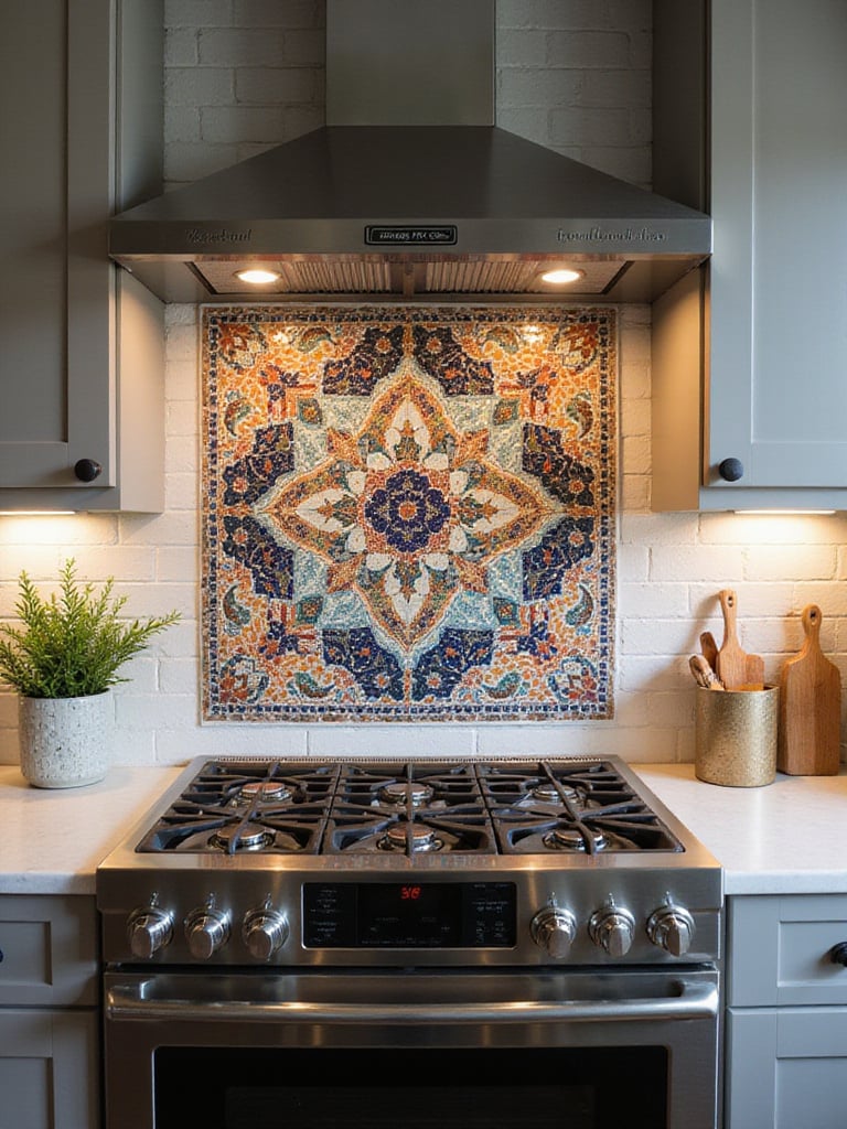 Intricate mosaic tile patterns as a kitchen backsplash focal point