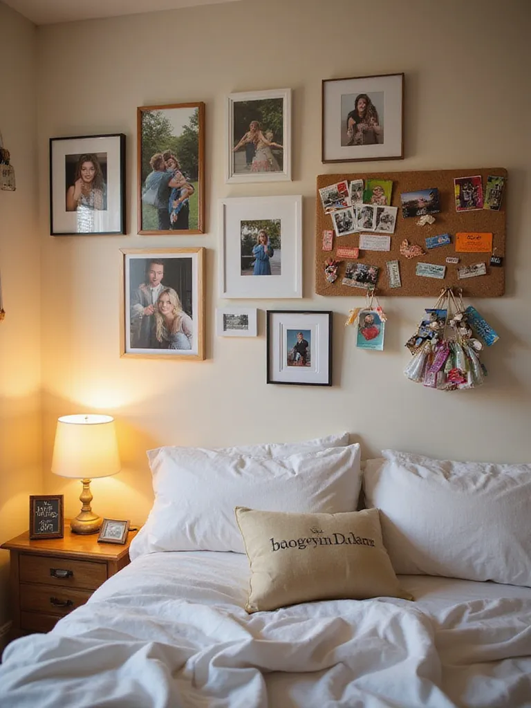 Cozy bedroom with personalized photo and memento display