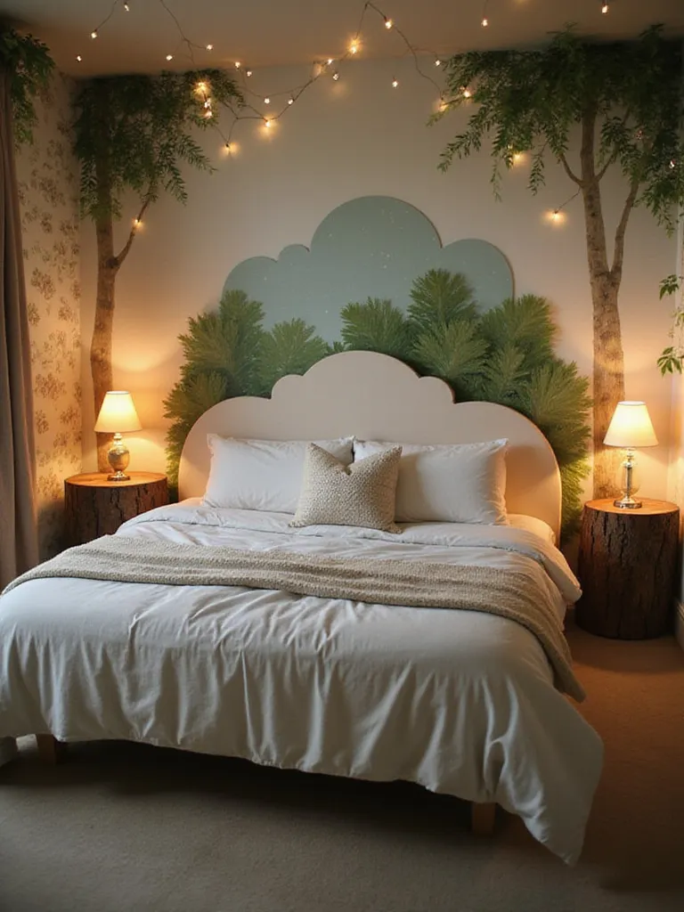 Whimsical themed bedroom with enchanted forest decor