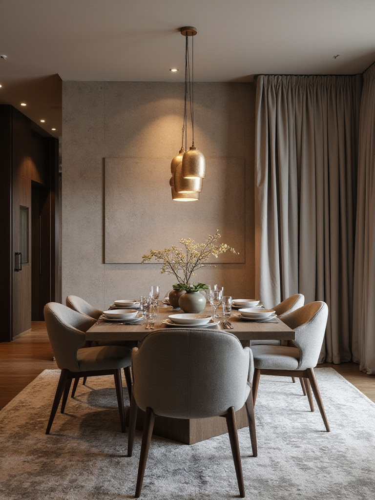 Contemporary dining room with soft furnishings for improved acoustics
