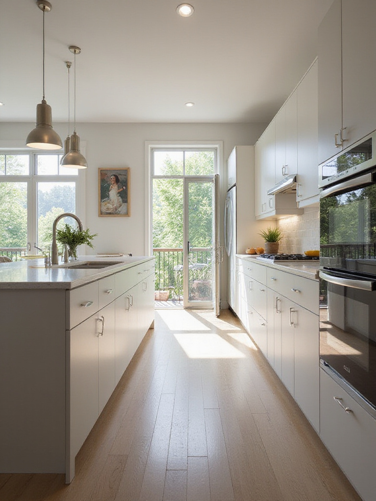 Modern kitchen with smart home technology integration, showcasing advanced appliances and design.