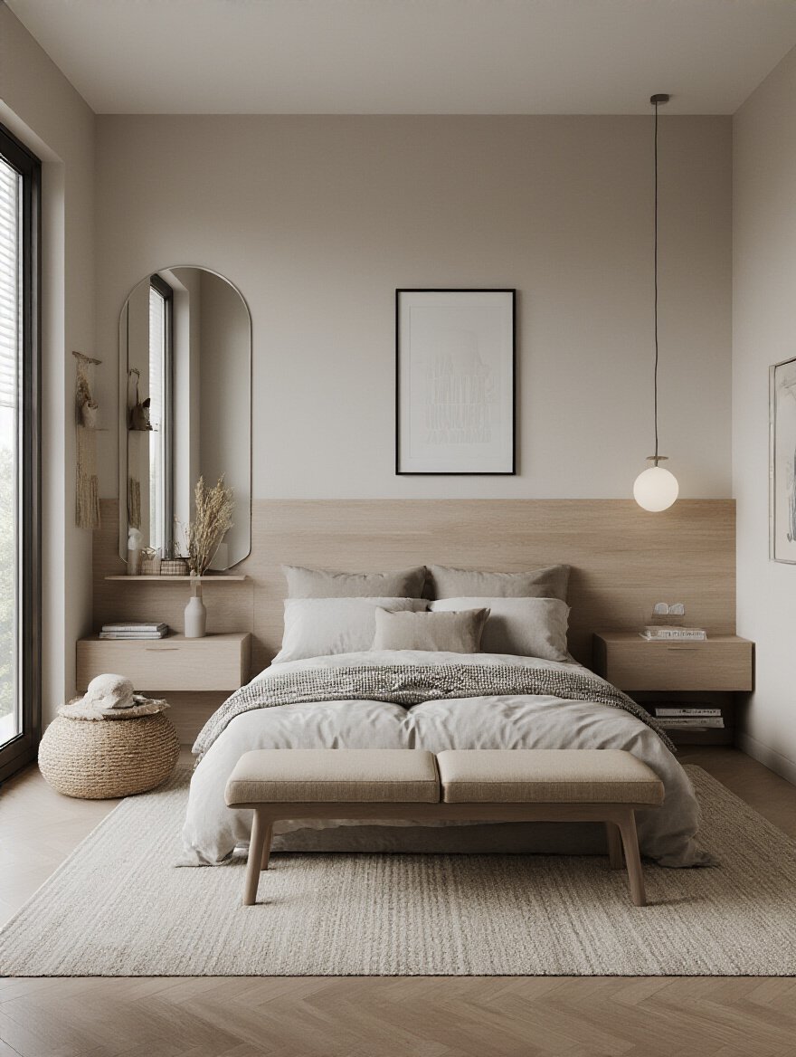 Modern bedroom interior highlighting prime decor zones with well-planned wall decor and natural lighting
